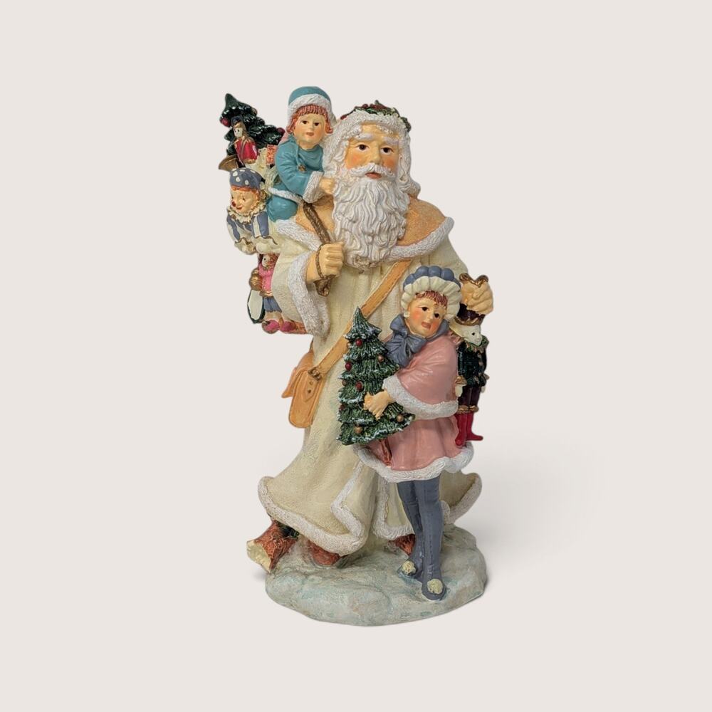 Vintage Cream Coat Santa Figurine | Children And Toys Holiday Statue